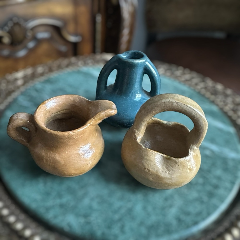 Vintage Mexico Folk Artisan Miniature‎ Terracotta Clay Pottery Jar Vase Handles